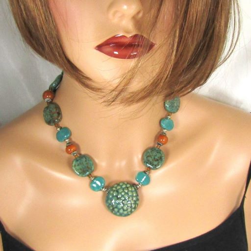 Peacock & Honey African Fashion Beaded Necklace with Pendant