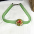 Lt. Green Ribbon Choker Necklace Handmade Floral Bead Accent