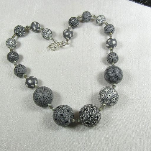 Grey and Black Fair Trade Necklace Samunnat Bindu Beads