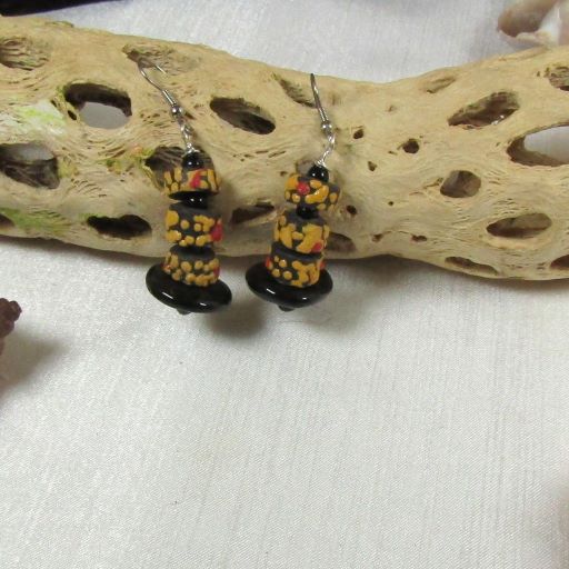 black gold & red drop Earrings