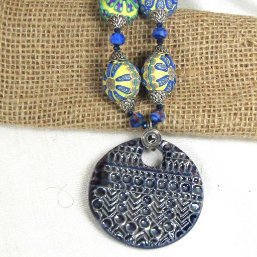 Blue & Green Handmade Artisan Beaded Pendant Nekclace