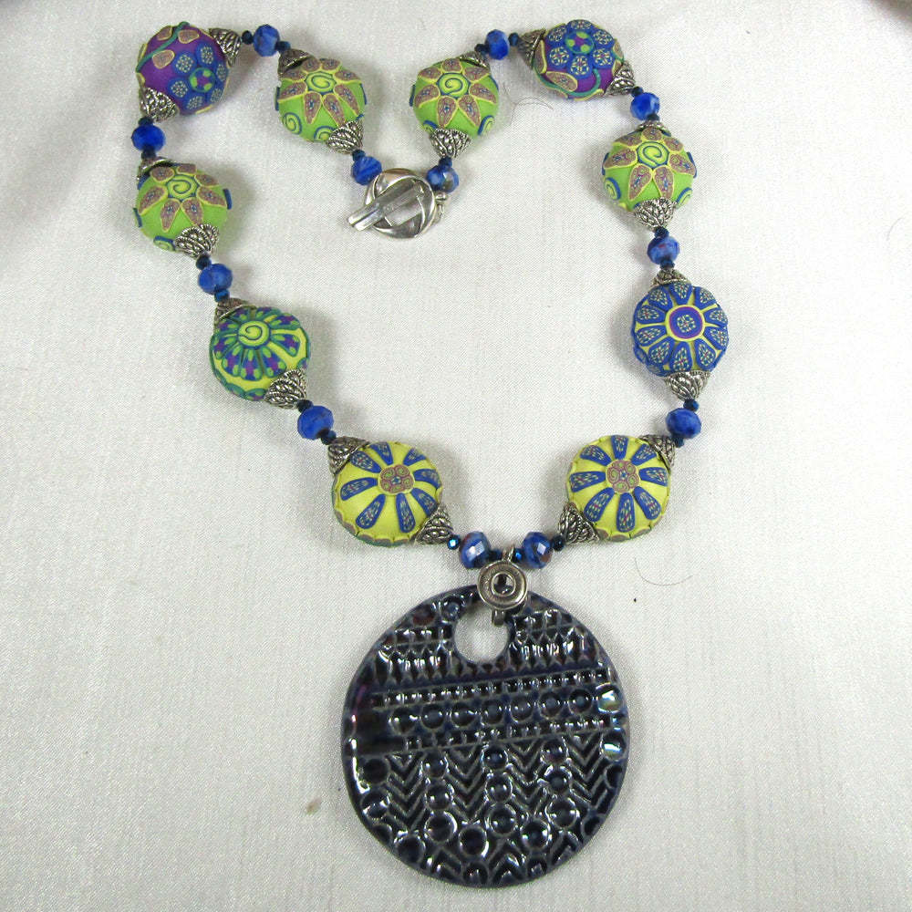Blue & Green Handmade Artisan Beaded Pendant Nekclace