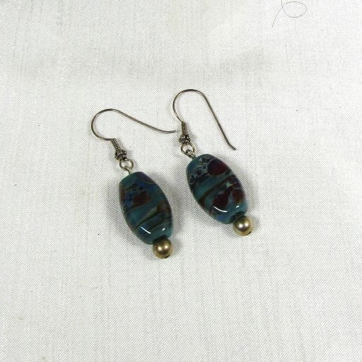 Handmade Turquoise Swirled Lampwork Earrings