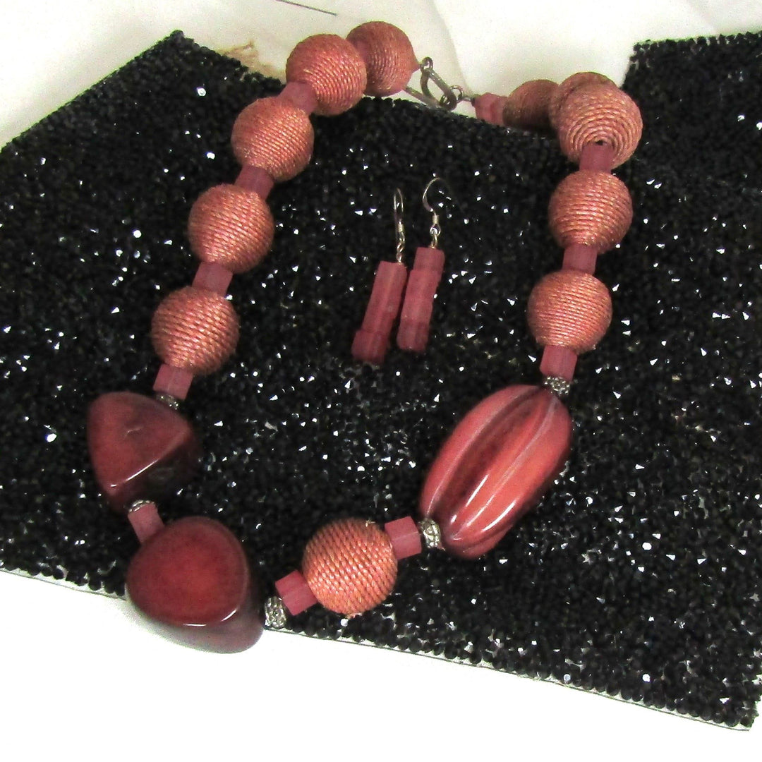 Eco-friendly Necklace in Dusty Rose Tagua Nut and Hemp