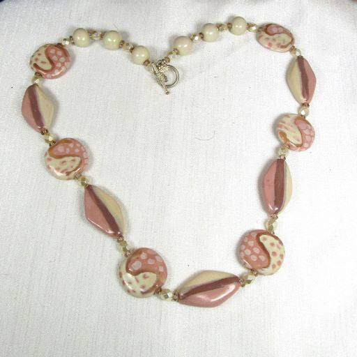 Kazuri Necklace in Pink and Ivory African Beads