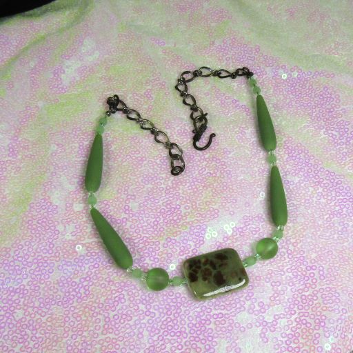 Green Sea Glass & Handmade Artisan Bead Necklace