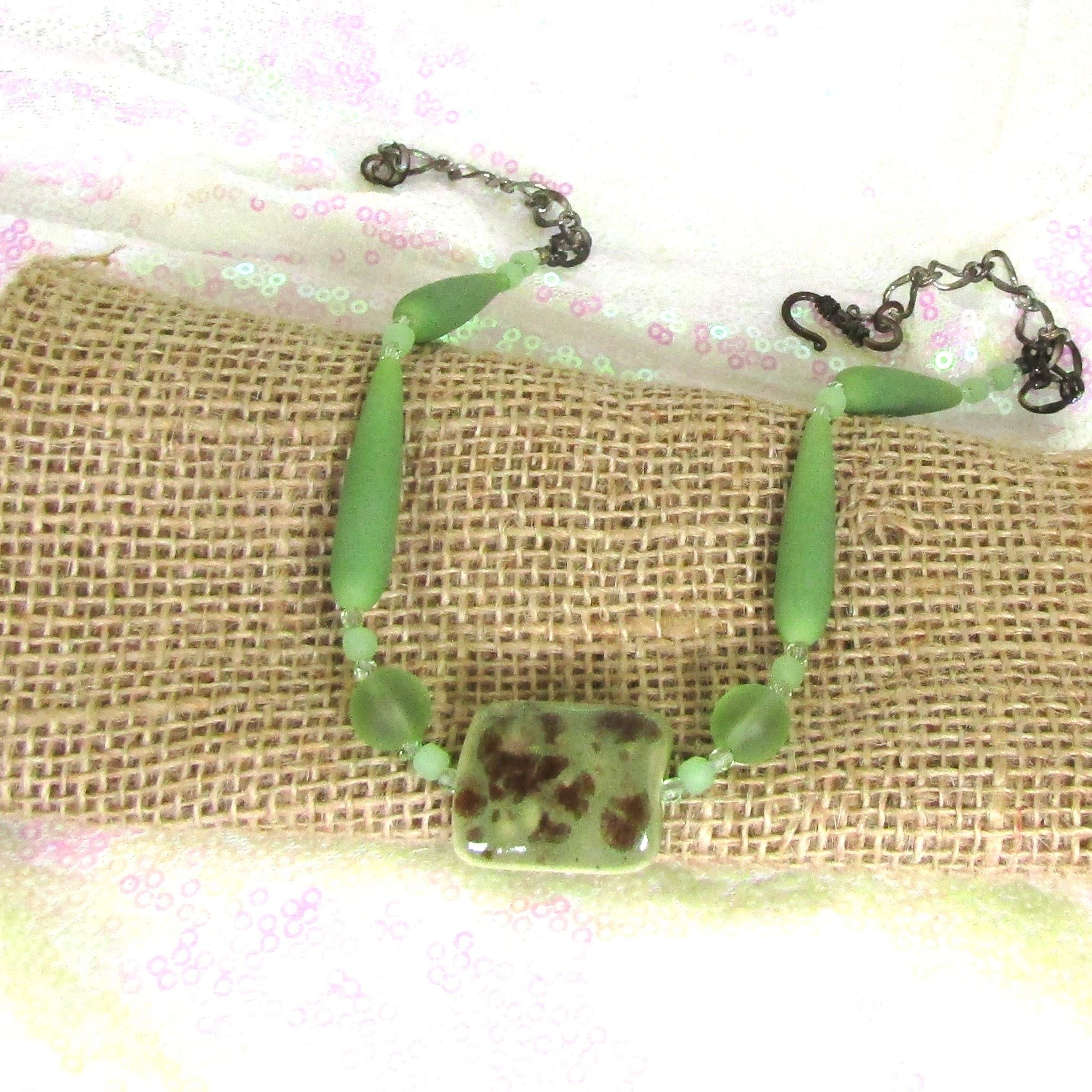 Green  sea glass & artisan Bead necklace