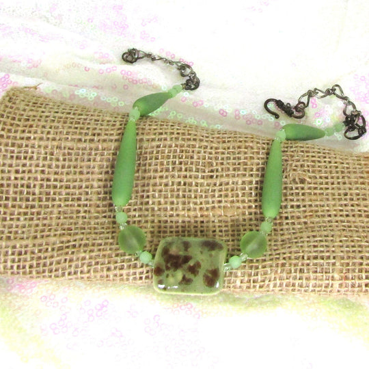 Green  sea glass & artisan Bead necklace