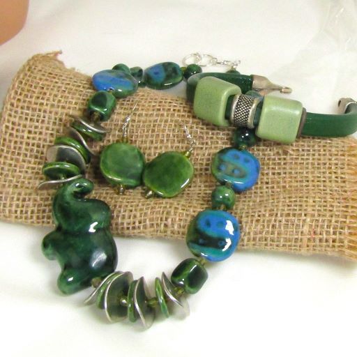 Jewelry Set in green Fair Trade Beads