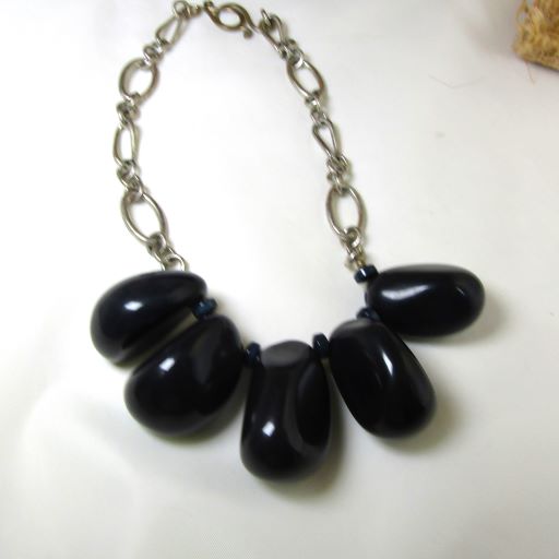 Bold Navy Blue Tagua Nut Statement Necklace