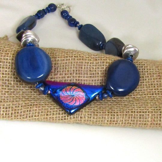 Navy Blue Handmade focus on fair trade bead necklace