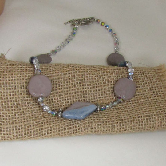 Classic Fair Trade Grey and Teal Kazuri Necklace - VP's Jewelry