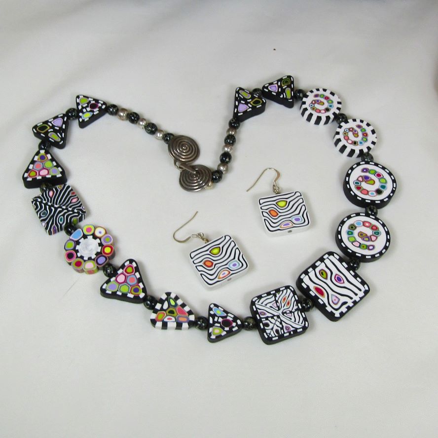 White & Black Artisan Bead Necklace & Earrings