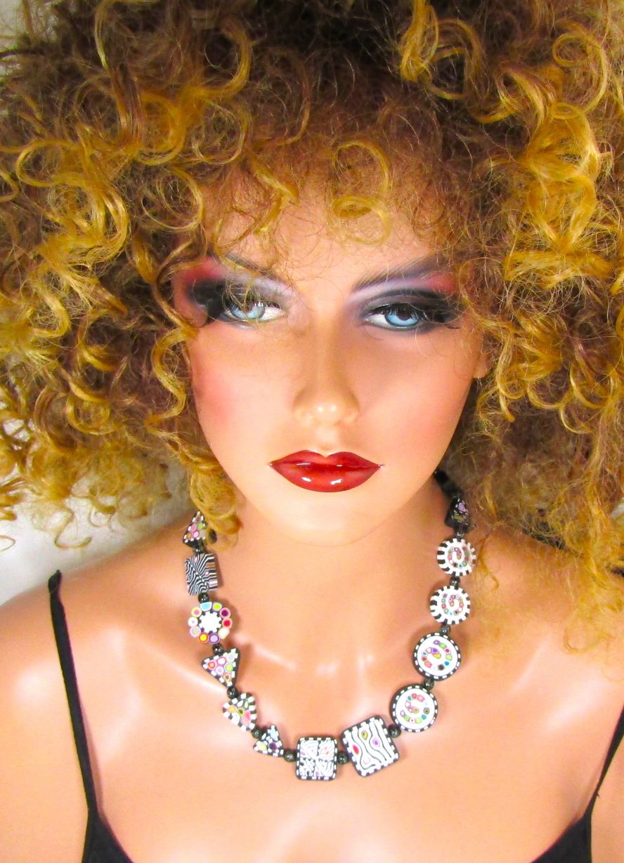 White & Black Artisan Bead Necklace & Earrings