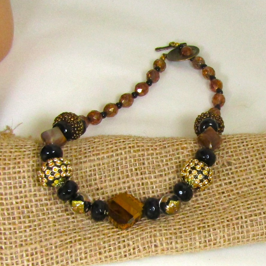 Funky Fun Bead Black and Gold Necklace - VP's Jewelry