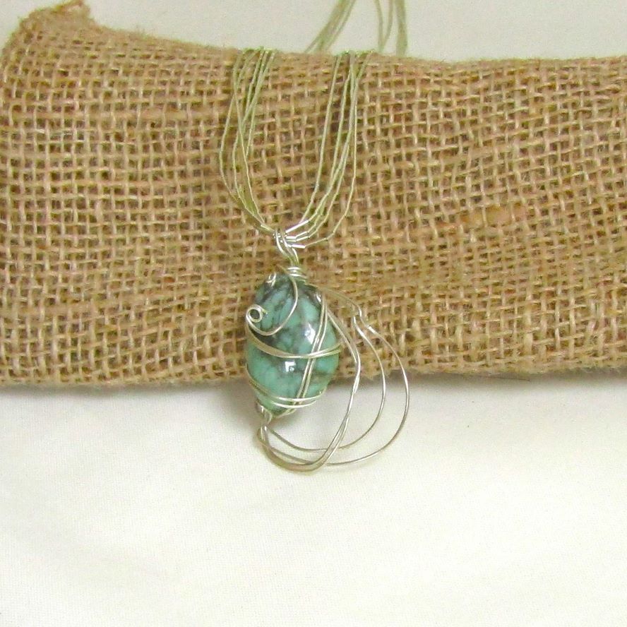 Turquoise Pendant Necklace hand warped