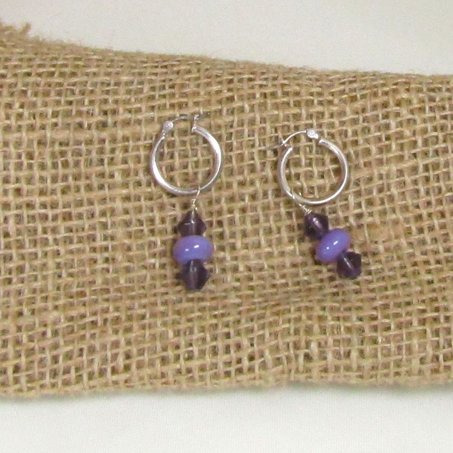 Handmade Lilac Bead Crystal Earrings