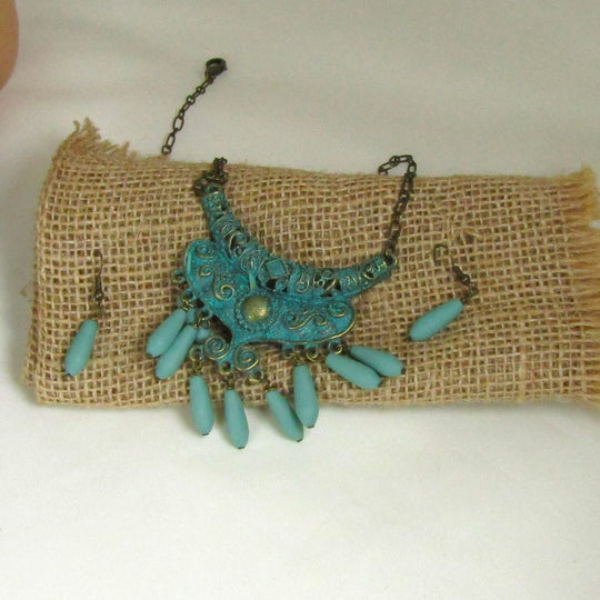 Turquoise sea glass $ antique Brass Bib Necklace