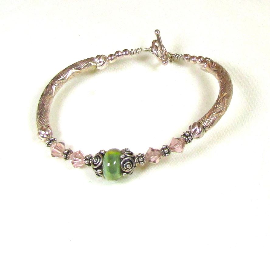 Handmade Green Bead Bangle Bracelet
