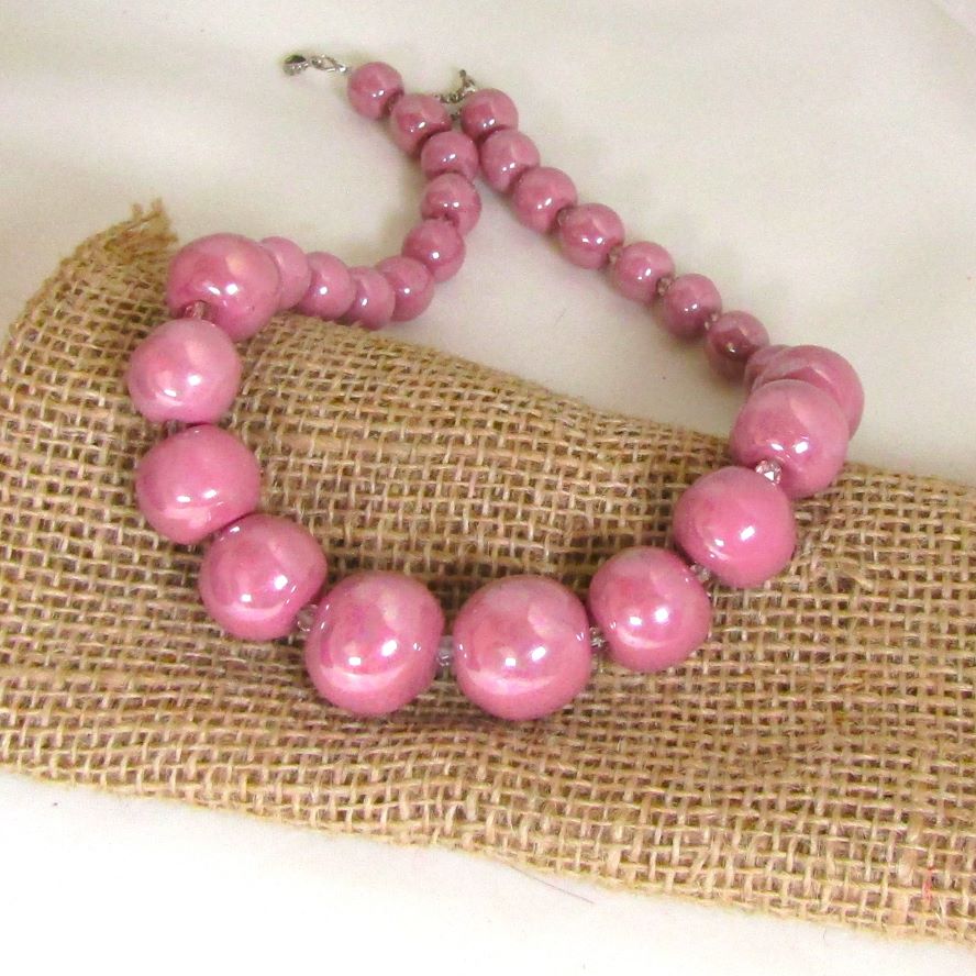 Lusterous Pink Fair Trade Kazuri Necklace