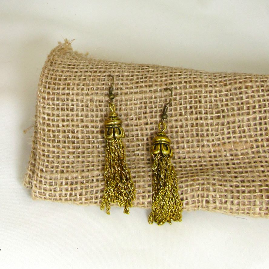 Antique Gold Tassel Dangling Earrings