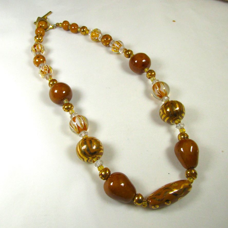 Honey and Gold Fair Trade Bead  Necklace Kazuri