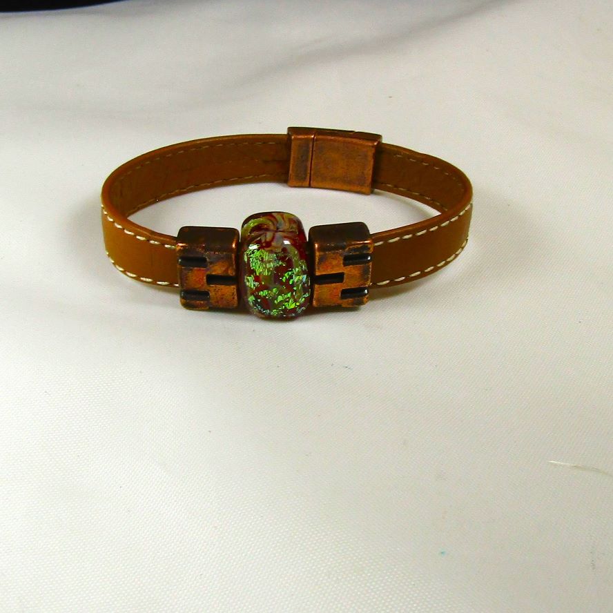Tan Goat Leather and Copper Bracelet