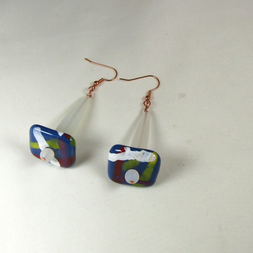 Frosted Sea Glass & Fair Trade Bead Earrings