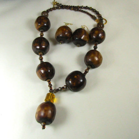 Dark Brown Big Bold Necklace & Earromgs