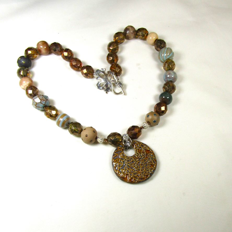 Earthy Pendant  Necklace with Oatmeal Handmade Fair Trade Pendant