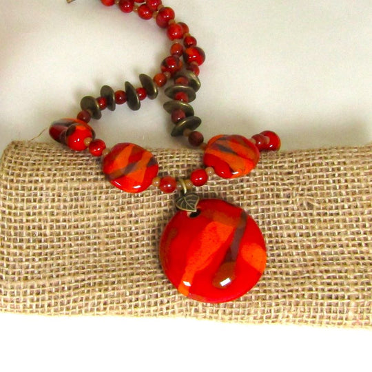 Red Fair Trade Kazuri Pendant Necklace
