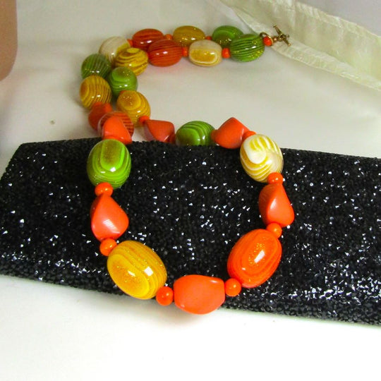 Big Bold Orange & Lime Beaded Necklace