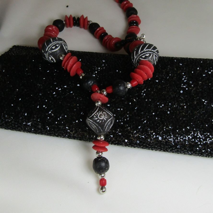 Black , White & Red Pendant Necklace