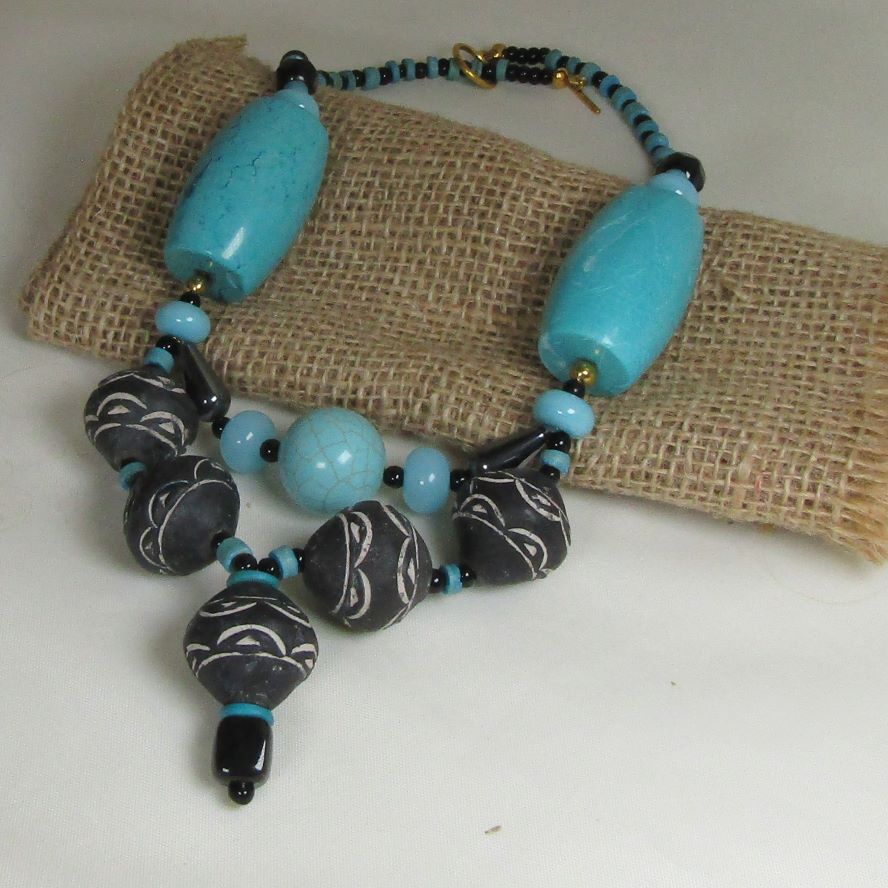 Turquoise & artisan Bead Bold necklace