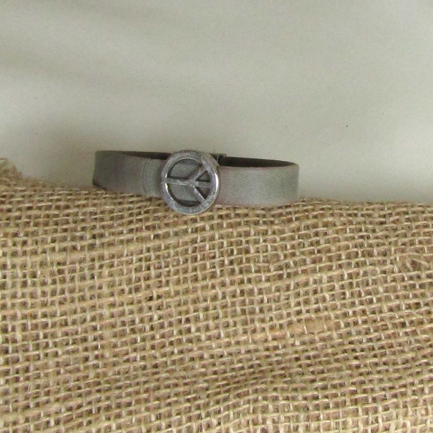 Grey Leather Bracelet with Peace Symbol for a Man