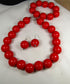Big Bold Red Wooden Bead Jewelry Set