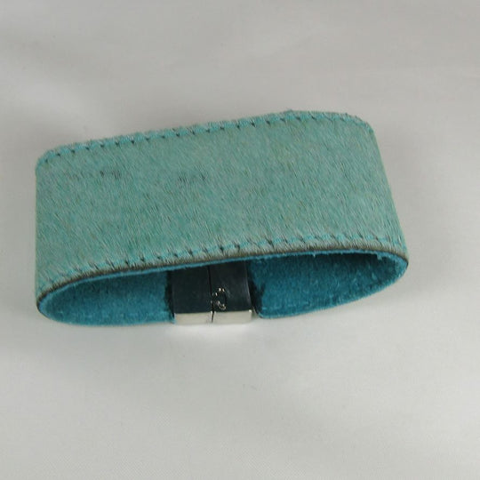 Wide Pony Leather Cuff Bracelet Hair-on Turquoise