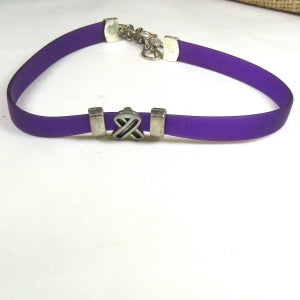 Purple Choker Awareness Ribbon Minimalist Narrow Band Necklace