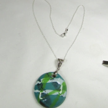 Bold Handmade Kazuri Pendant on Silver Chain Necklace Peacock