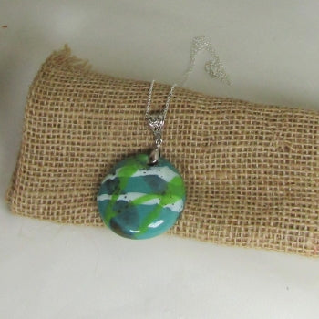 Fair Trade Pendant on silver Necklace Aqua