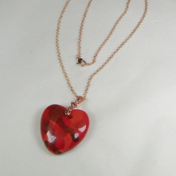 Red Puffy Fair Trade Heart Pendant Necklace