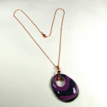 Purple Oval Kazuri Pendant Necklace