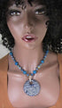 Blue Swazi Pendant Necklace with Handmade Polymer Clay Accents.