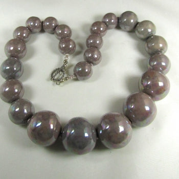 Classic Grey Necklace in Big Handmade  Kazuri  Beads