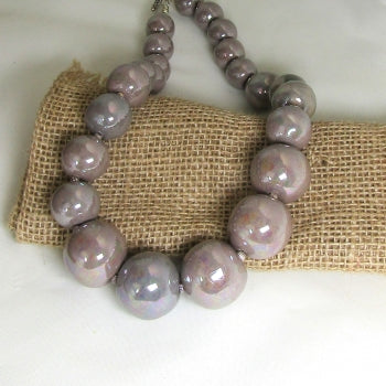 Grey Fair Trade Kazuri Bead Necklace
