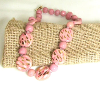 Pink & Gold Kazuri Necklace