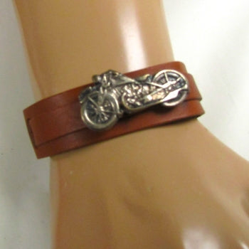 Brown Leather Motorcycle Bracelet
