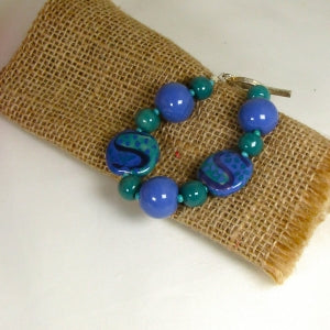 Big Bold Kazuri Bracelet in Blue and Peacock Fair Trade Bead