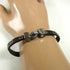 Man's Black Leather Bracelet  Eyelet Flat Leather