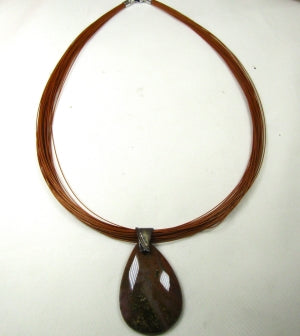 Jasper Gemstone Teardrop Pendant on Multi-strand  Neck Wire